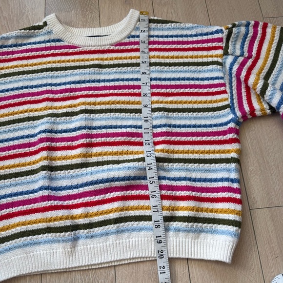 Aqua Balloon Sleeve Rainbow Striped Sweater Women’s Size Large Cotton Blend - Picture 8 of 10